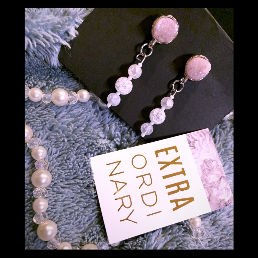 Pink Druzzy Drop Earrings - Picture 1 of 4